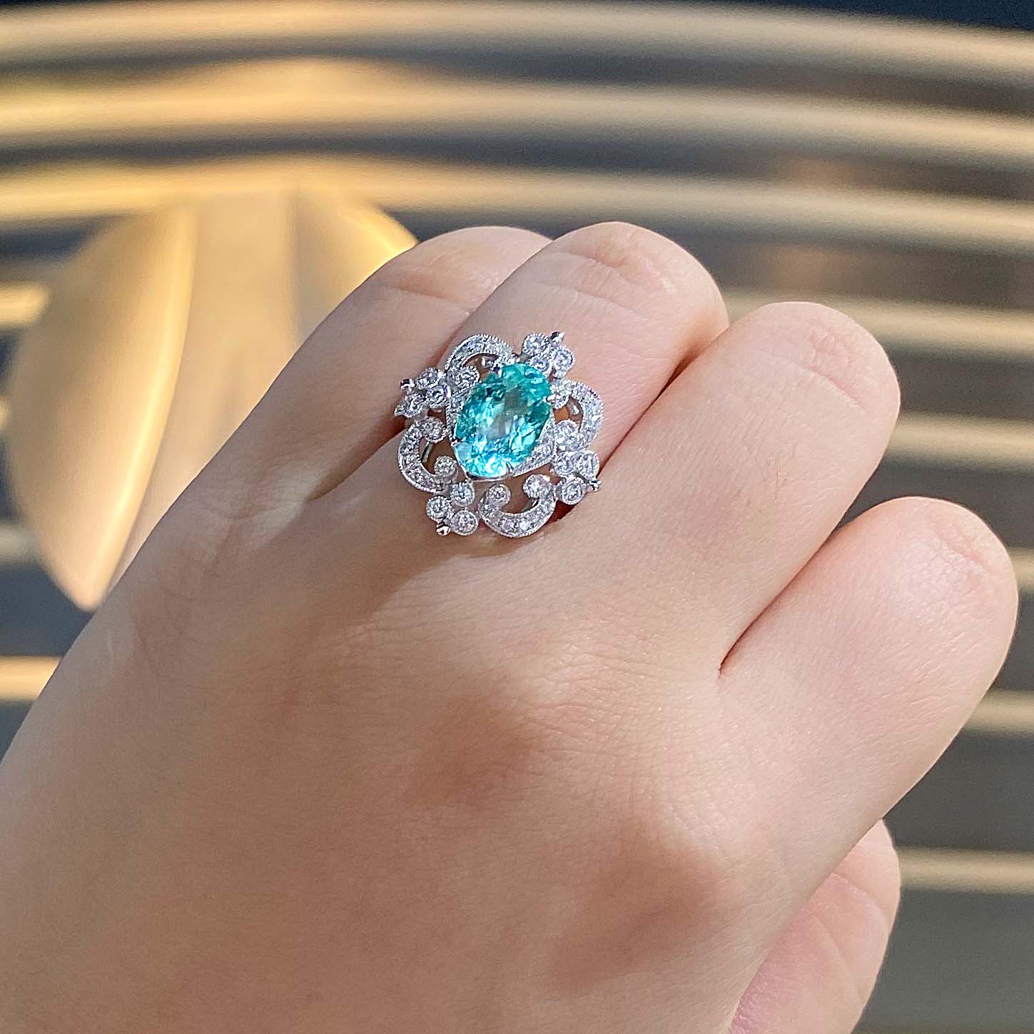 Ternary Paraiba Tourmaline Halo Ring - M023-14