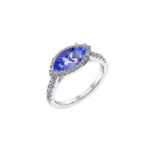 Marise East to West Setting Halo Engagement Ring - Tanzanite Marquise W031