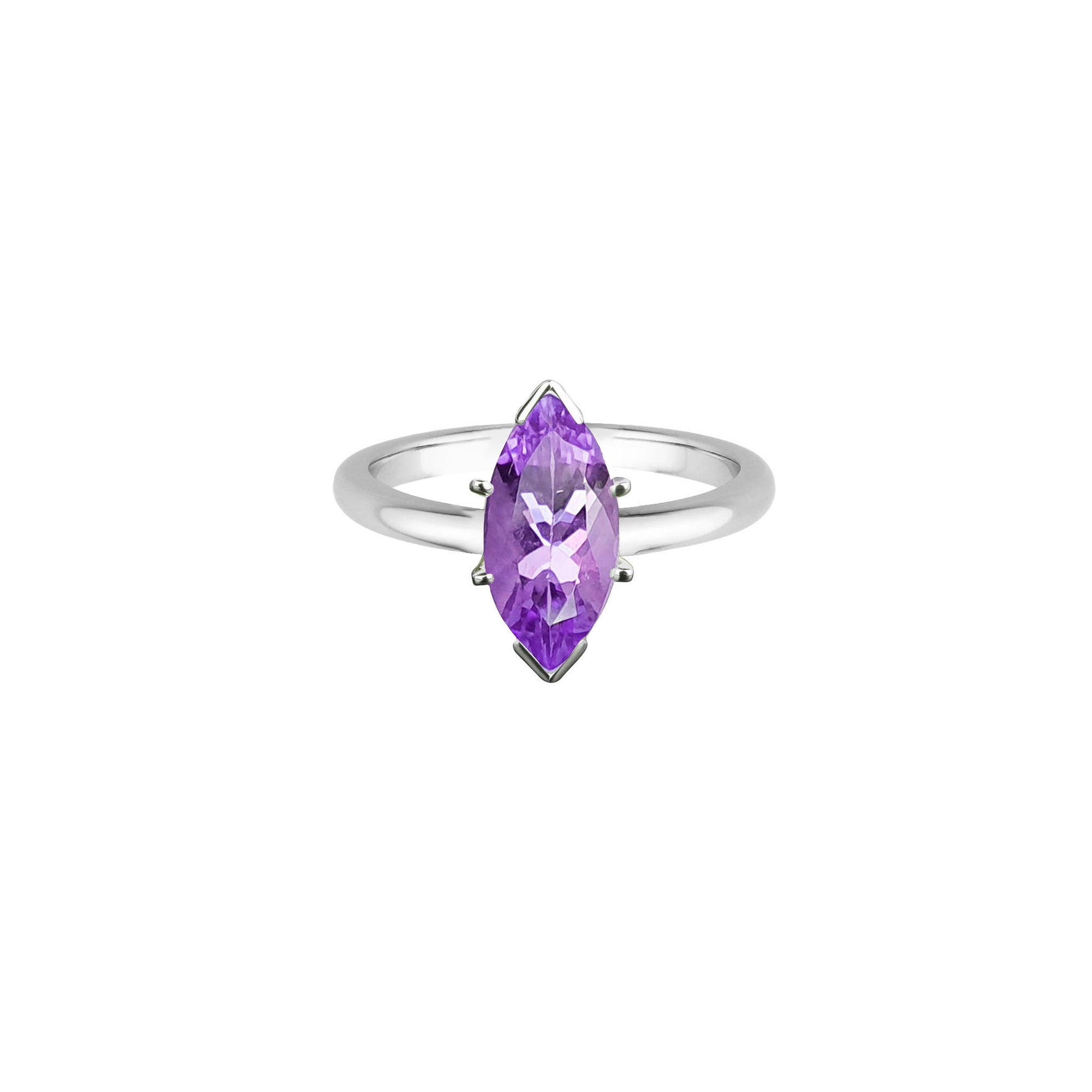 Marc Half Bezel Solitaire Ring - Purple Marquise W035