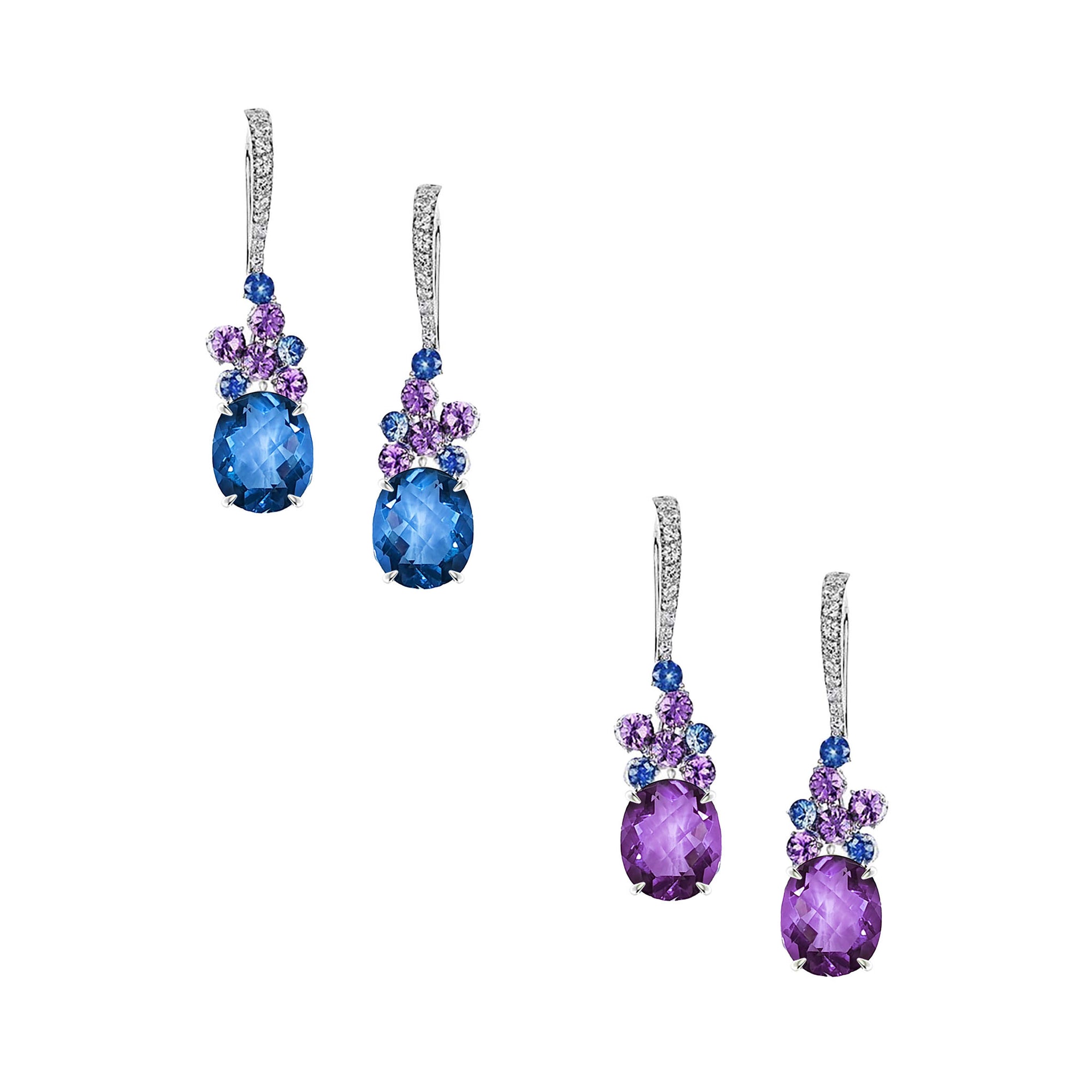 Iguni Multi Stone Dangling Earrings - Colour Change Oval W081