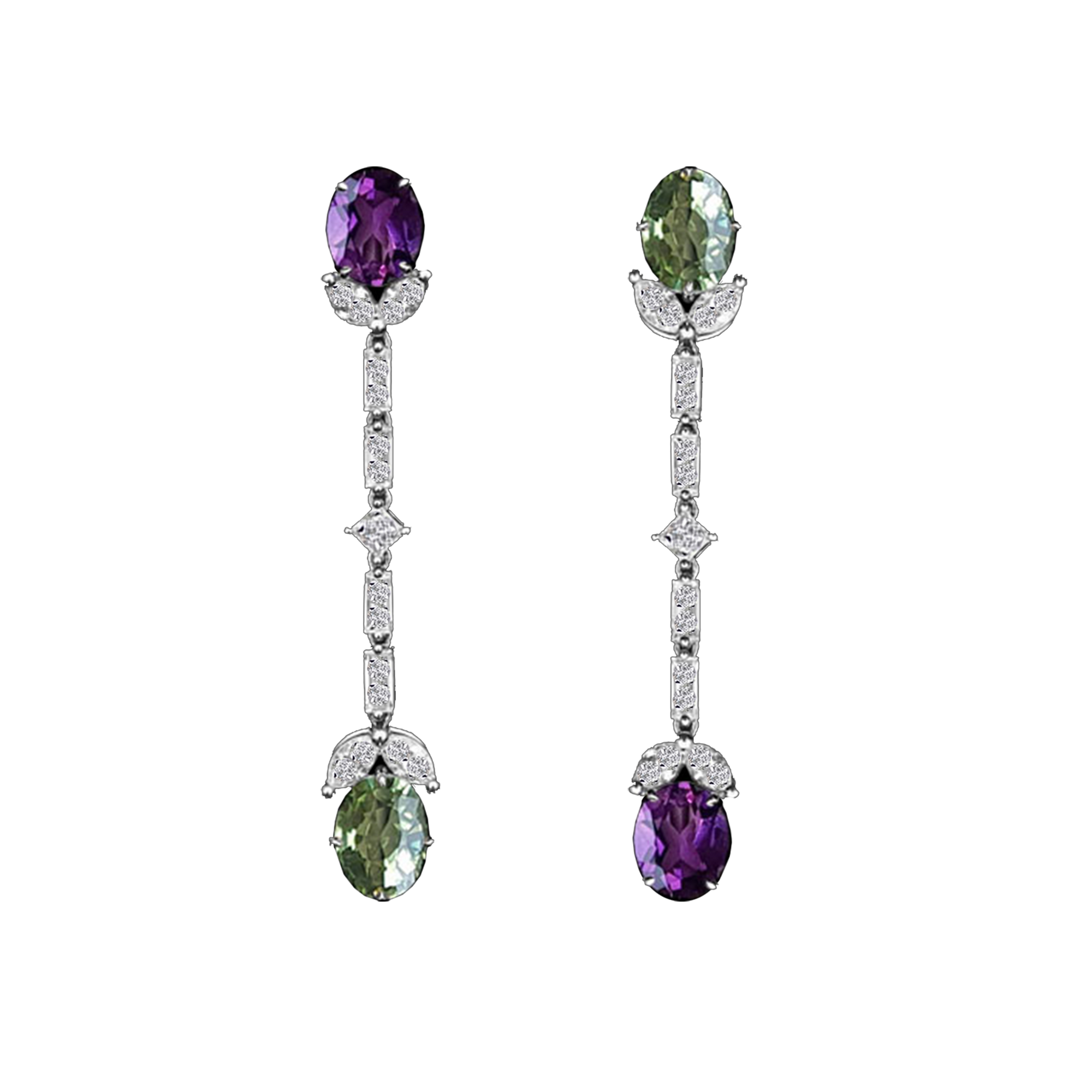 Russie Dangling Earrings - Purple Green Oval W085