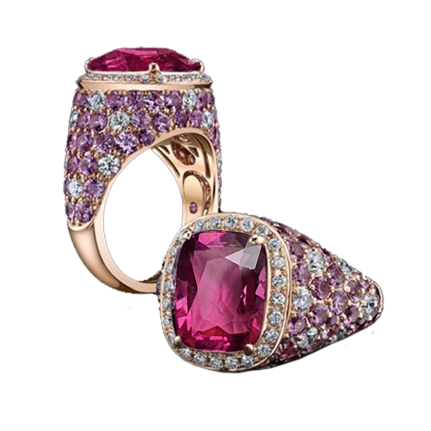 Floria Cocktail Ring - Pink Long Cushion W087