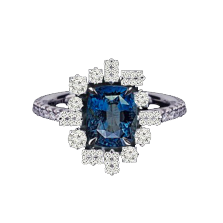 Richee Halo Ring - Blue Long Cushion W099