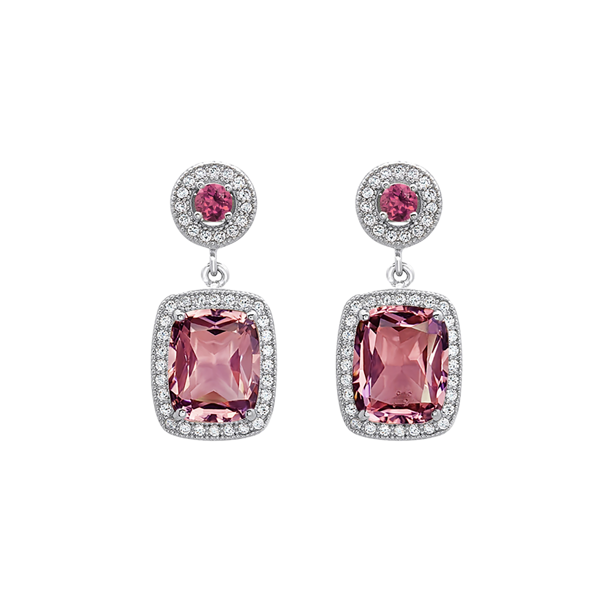 Niko Halo Earrings - Pink Long Cushion W121