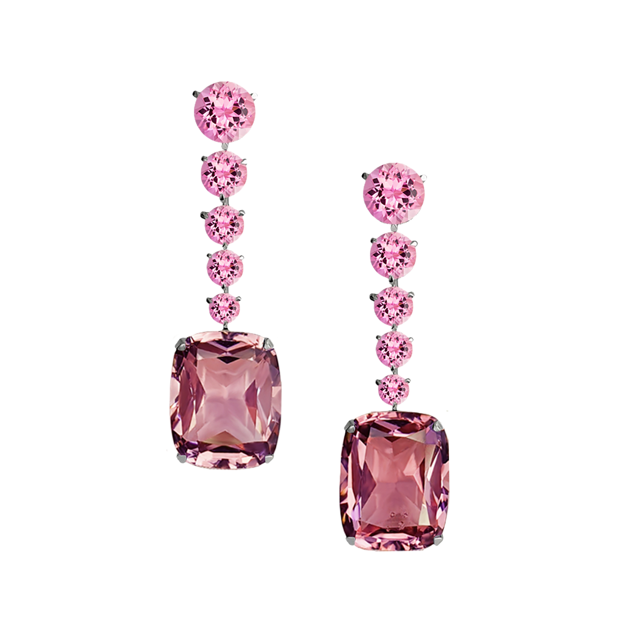 Marissa Pink Dangling Earrings - Pink Long Cushion W124