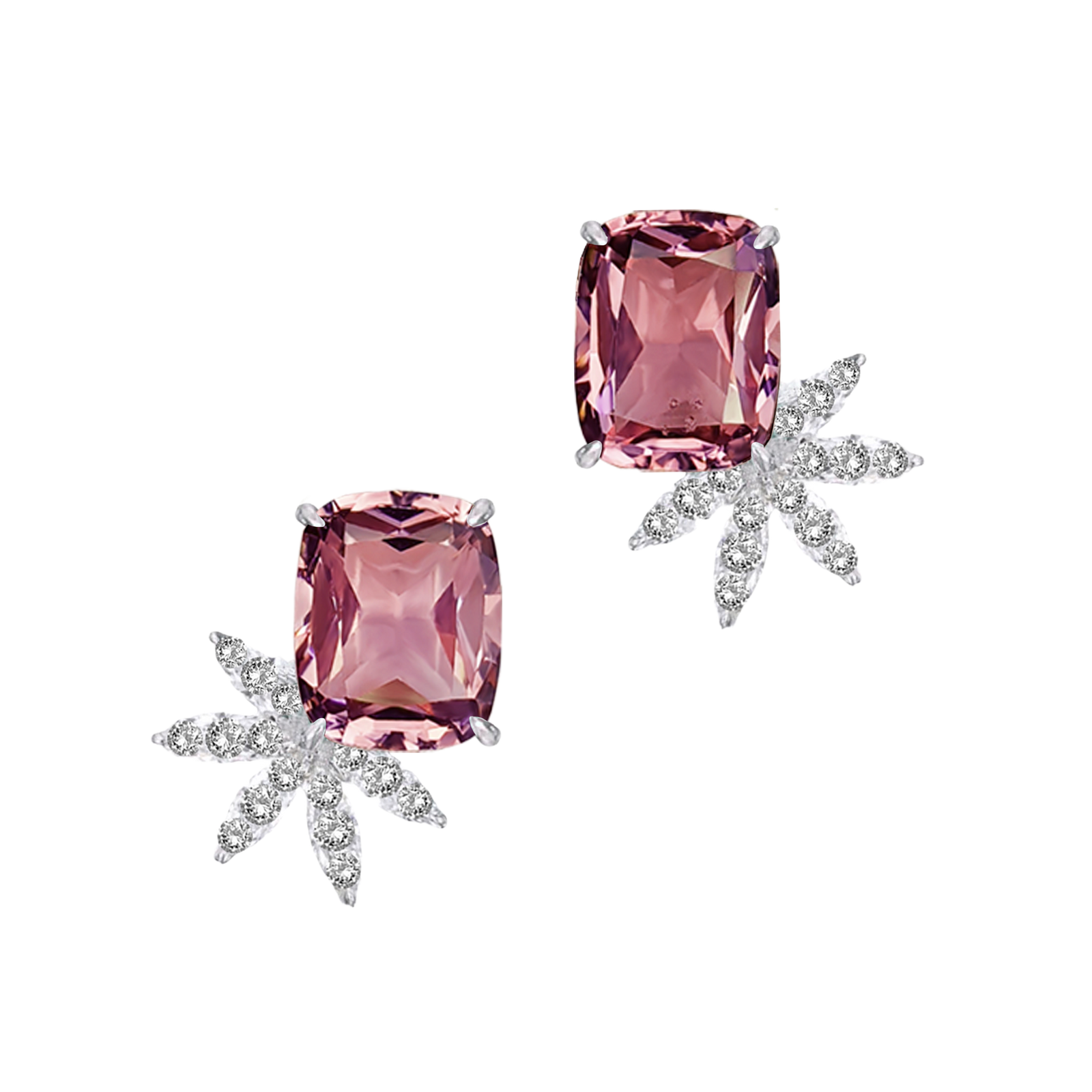 Miza Cluster Ear Studs - Pink Long Cushion W125
