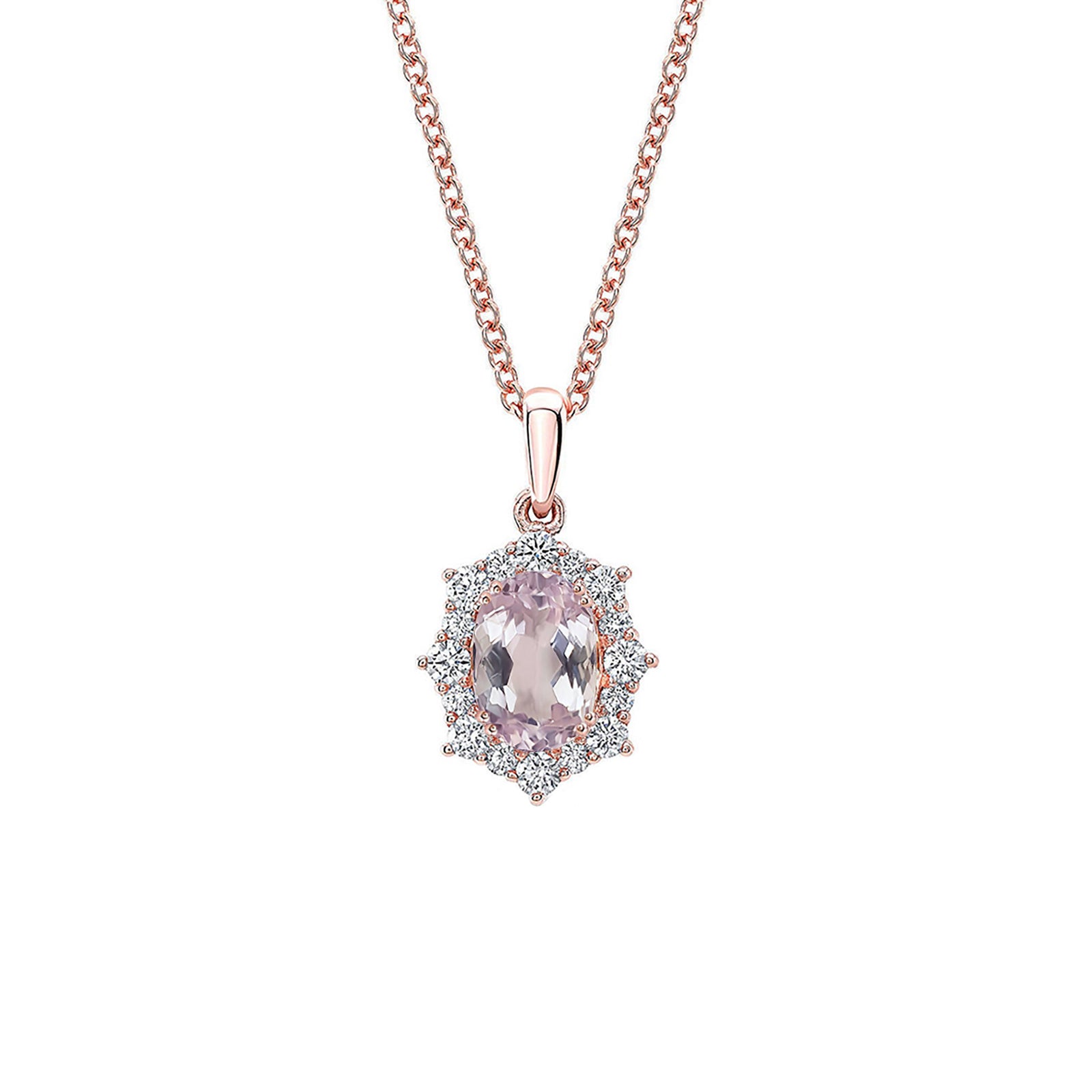 Mabella Halo Pendant - Pink Oval W131