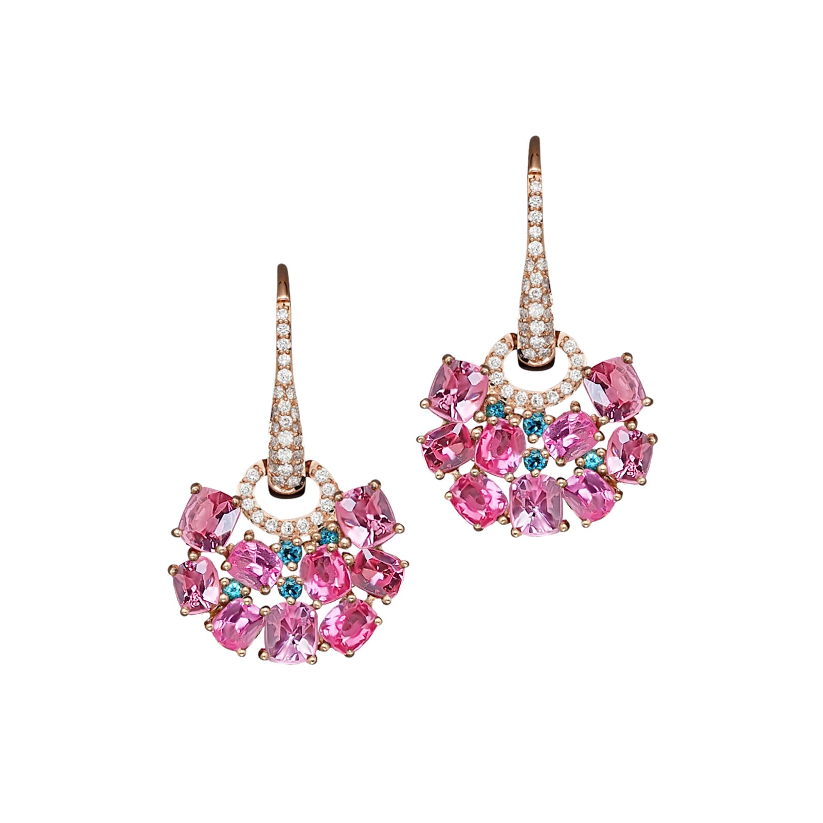 Tully Cluster Dangling Earrings - Pink Cushion W146