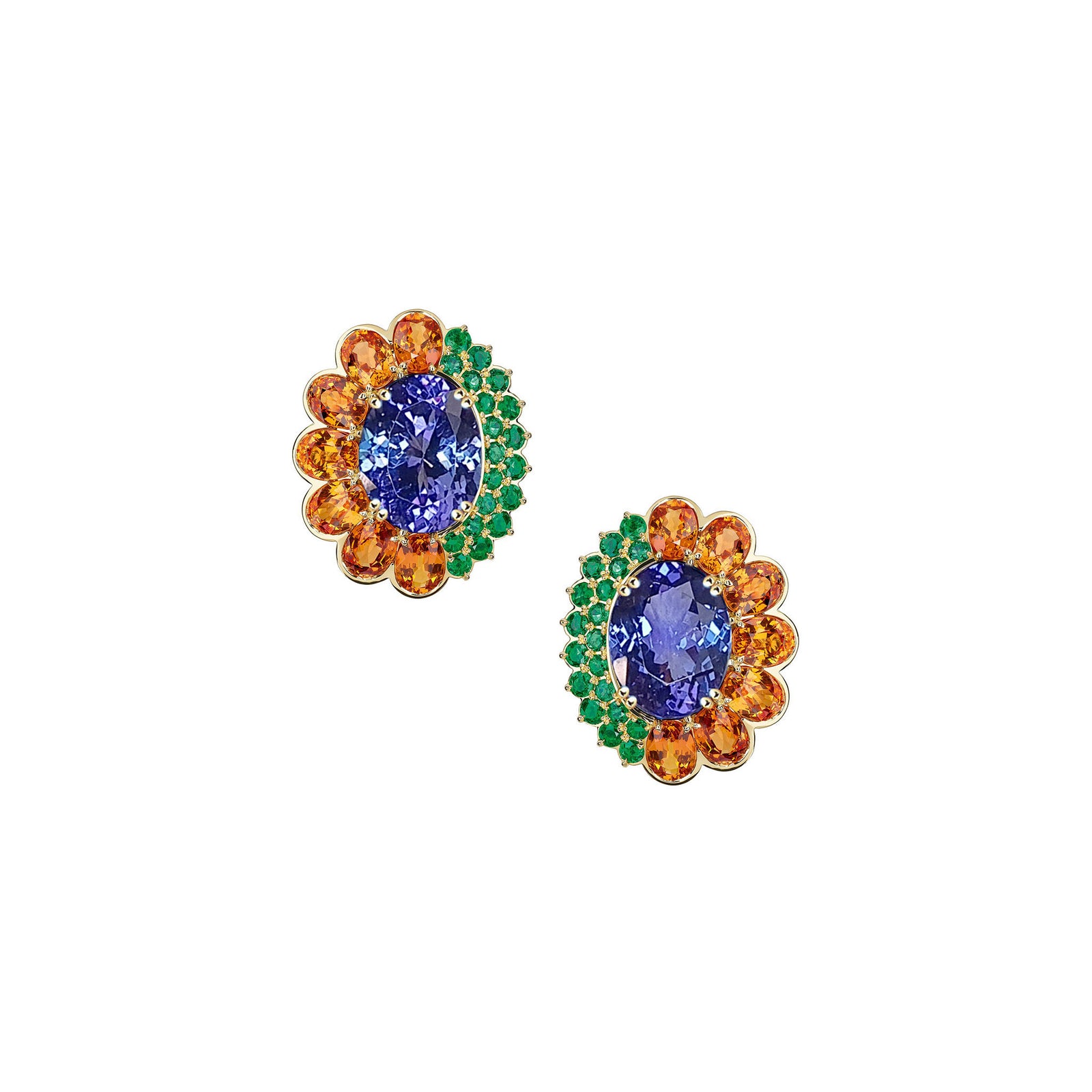 Marsha Starburst Multi-Gems Halo Earrings- Tanzanite Oval W148