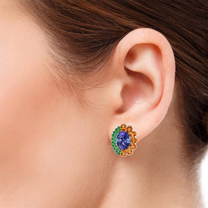 Marsha Starburst Multi-Gems Halo Earrings- Tanzanite Oval W148