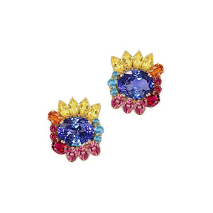 Mariam Starburst Multi-gems Halo Earrings- Tanzanite Oval W149