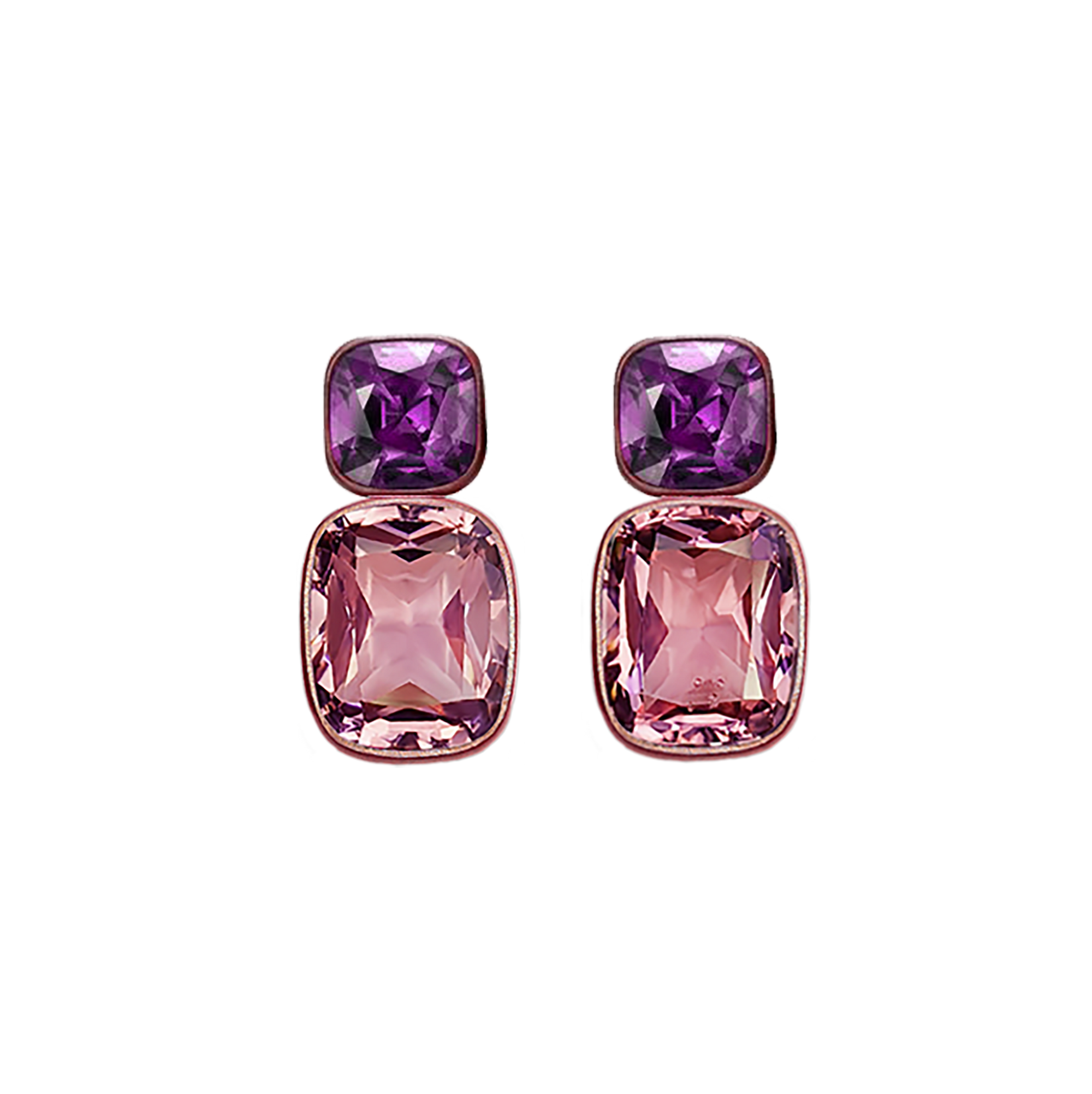 Sofia Gemstone Bezel Earrings - Pink Long Cushion W151
