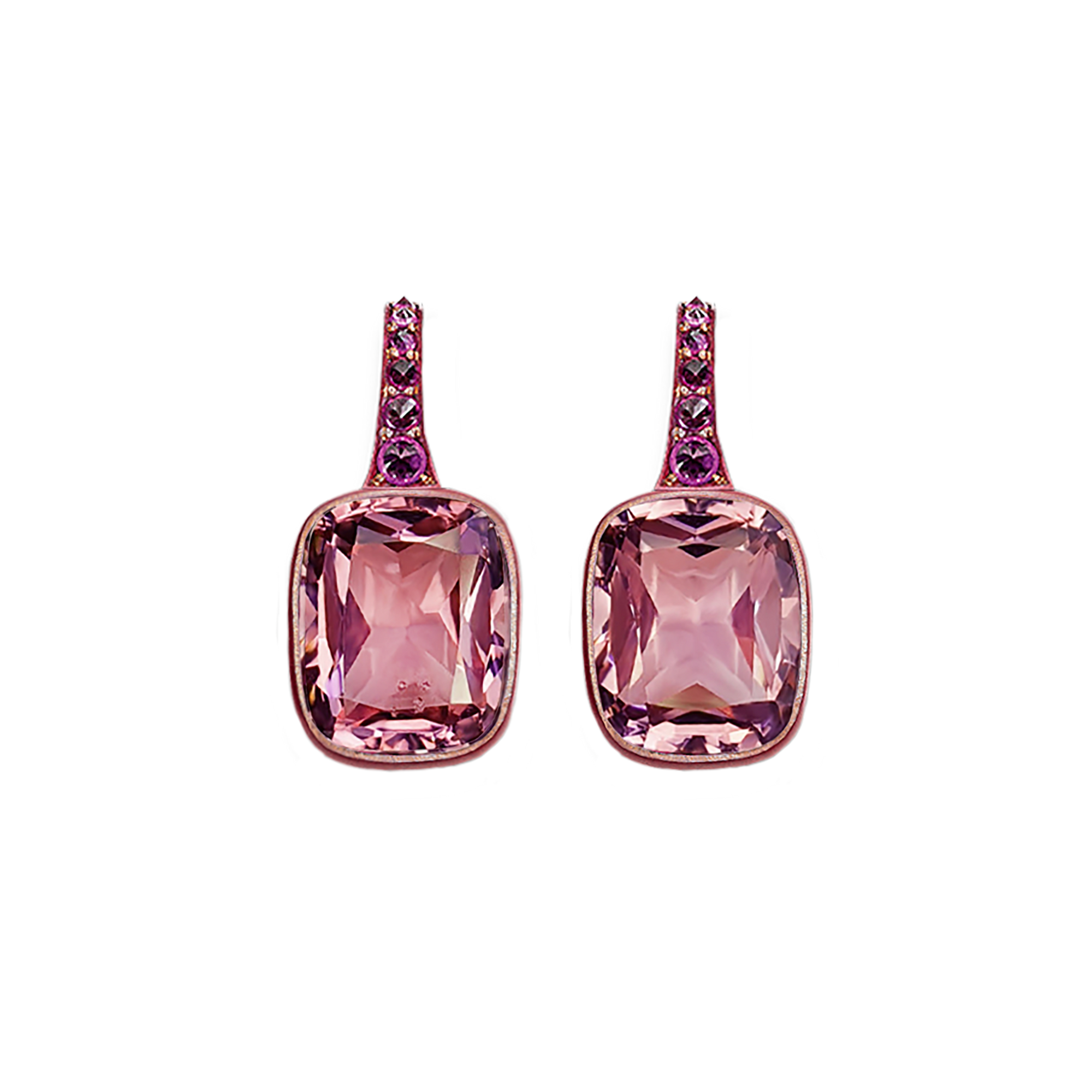 Elena Gemstone Bezel Earrings - Pink Long Cushion W152