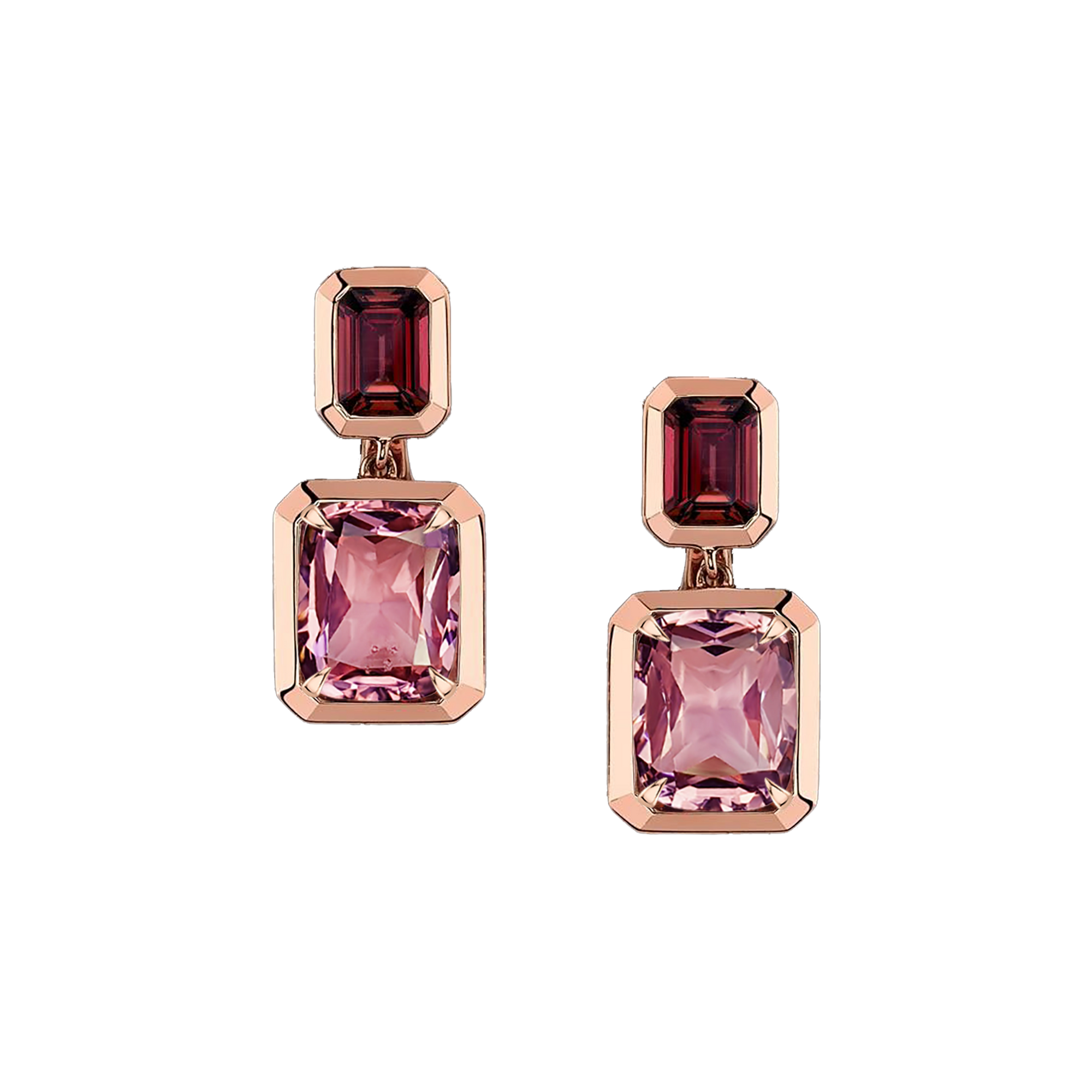 Chiara Gemstone Bezel Dangling Earrings - Pink Long Cushion W153