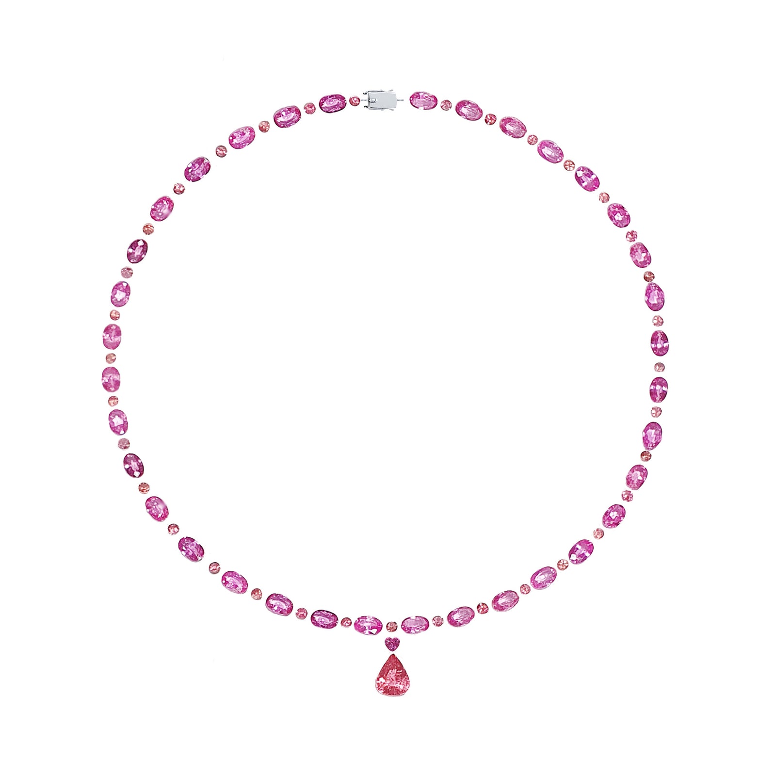 Irina Oval Round Gemstone Drop Detachable Necklace - Pink Pear W158