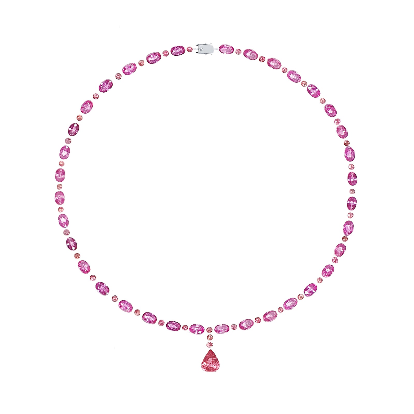 Irina Oval Round Gemstone Drop Detachable Necklace - Pink Pear W158