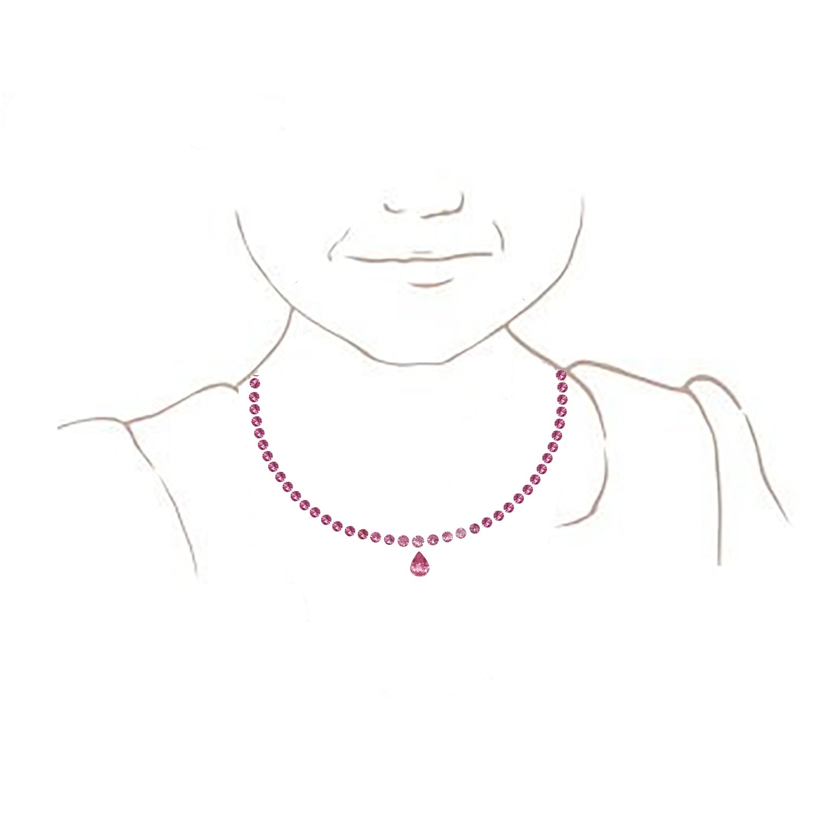 Anthea Round Gemstone Drop Detachable Necklace - Pink Pear W159