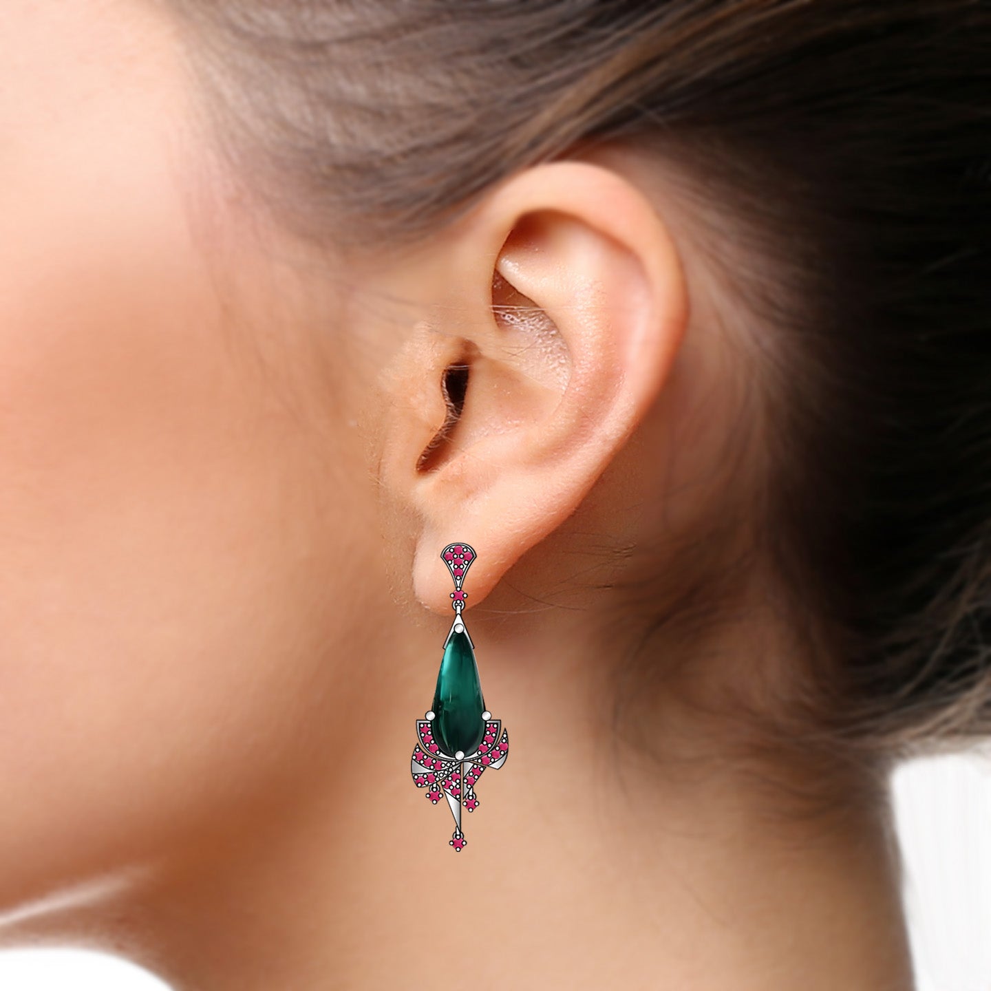 Francia Geometric Dangling Earrings - Teal Green Pear W165