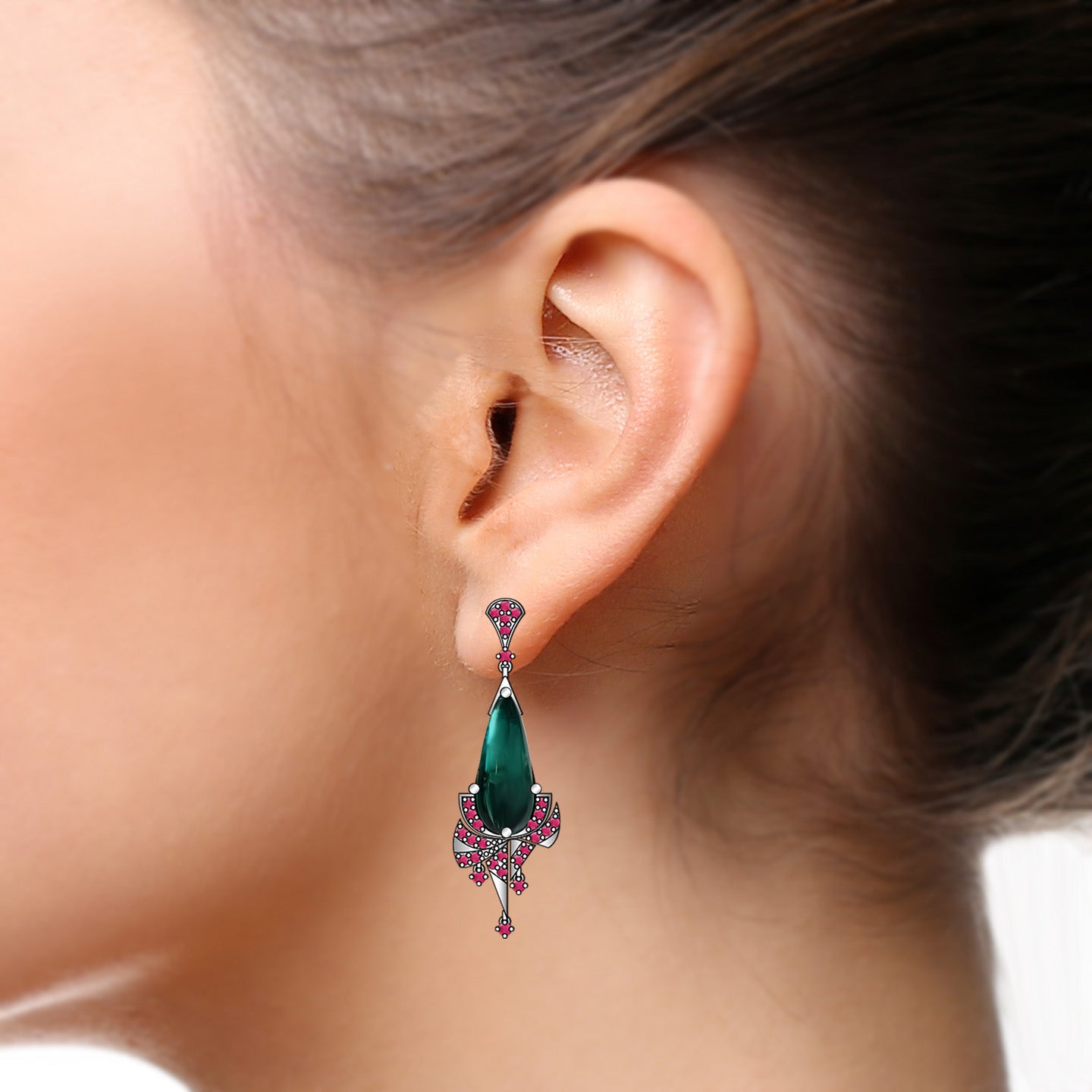 Francia Geometric Dangling Earrings - Teal Green Pear W165