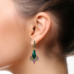 Zelda Geometric Dangling Earrings - Teal Green Pear W166
