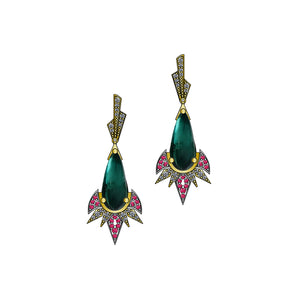 Zelda Geometric Dangling Earrings - Teal Green Pear W166