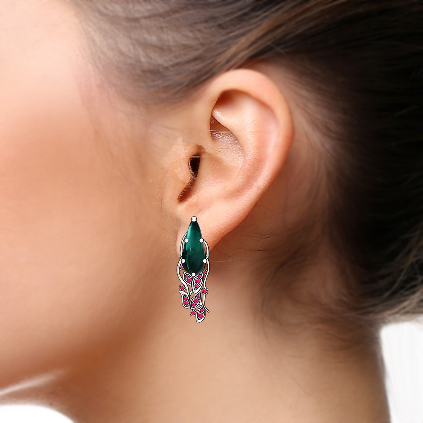 Maria Floral Ear Studs - Teal Green Pear W169