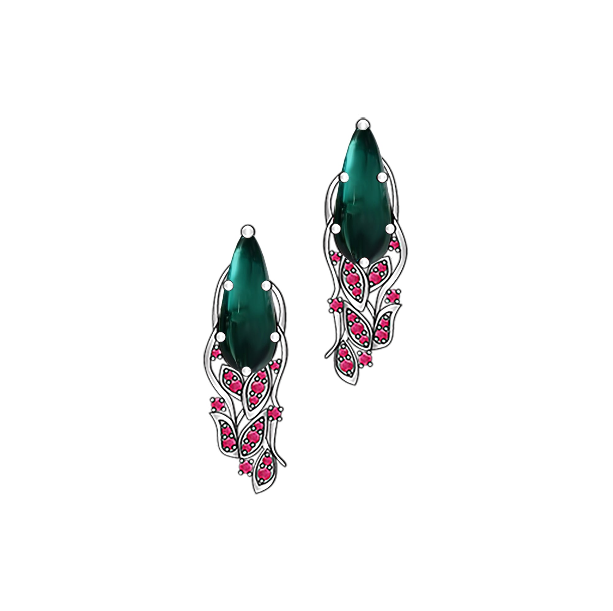 Maria Floral Ear Studs - Teal Green Pear W169