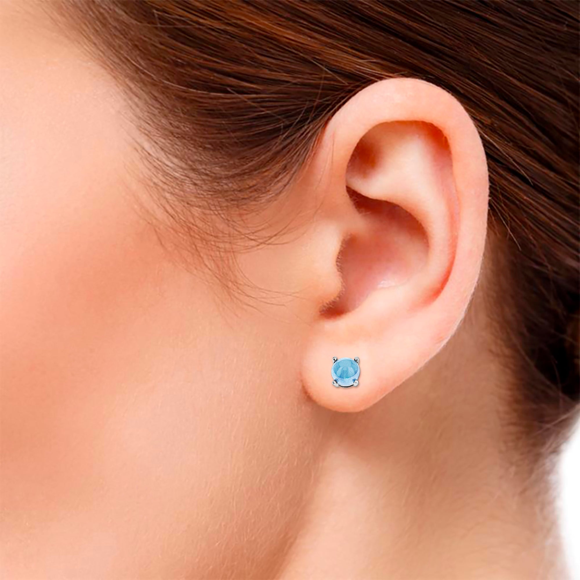 Lili Gemstones Ear Studs - Blue Round W175