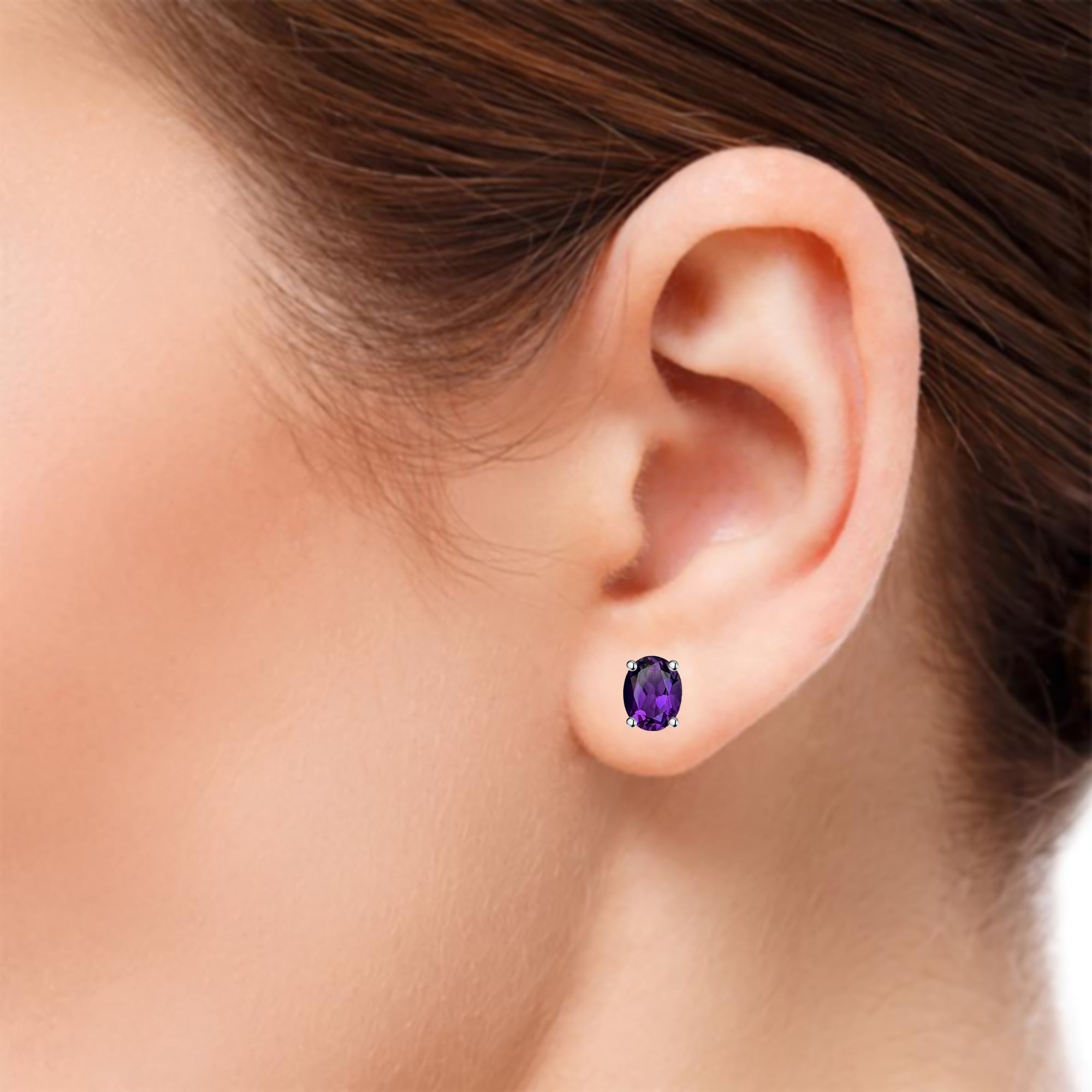 Lili Gemstones Ear Studs - Purple Oval W175
