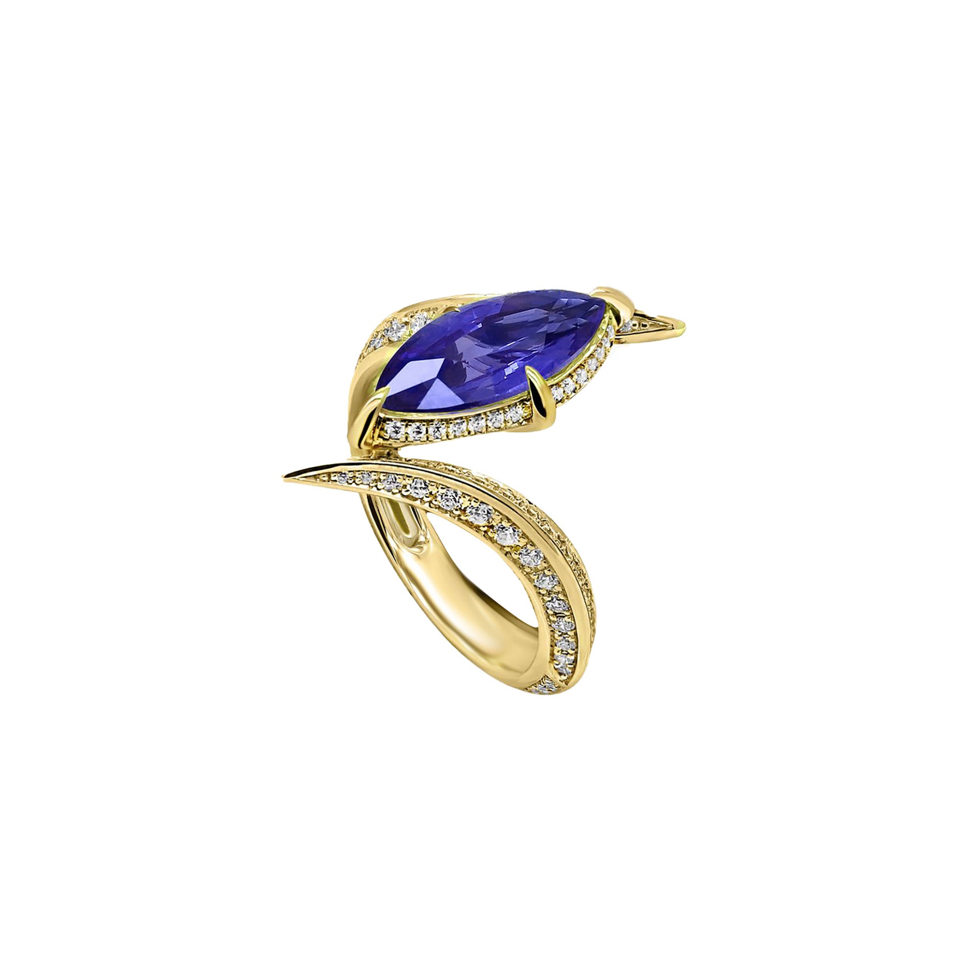 Amada Solitaire Knife-Edge Diamonds Ring - Tanzanite Marquise W178