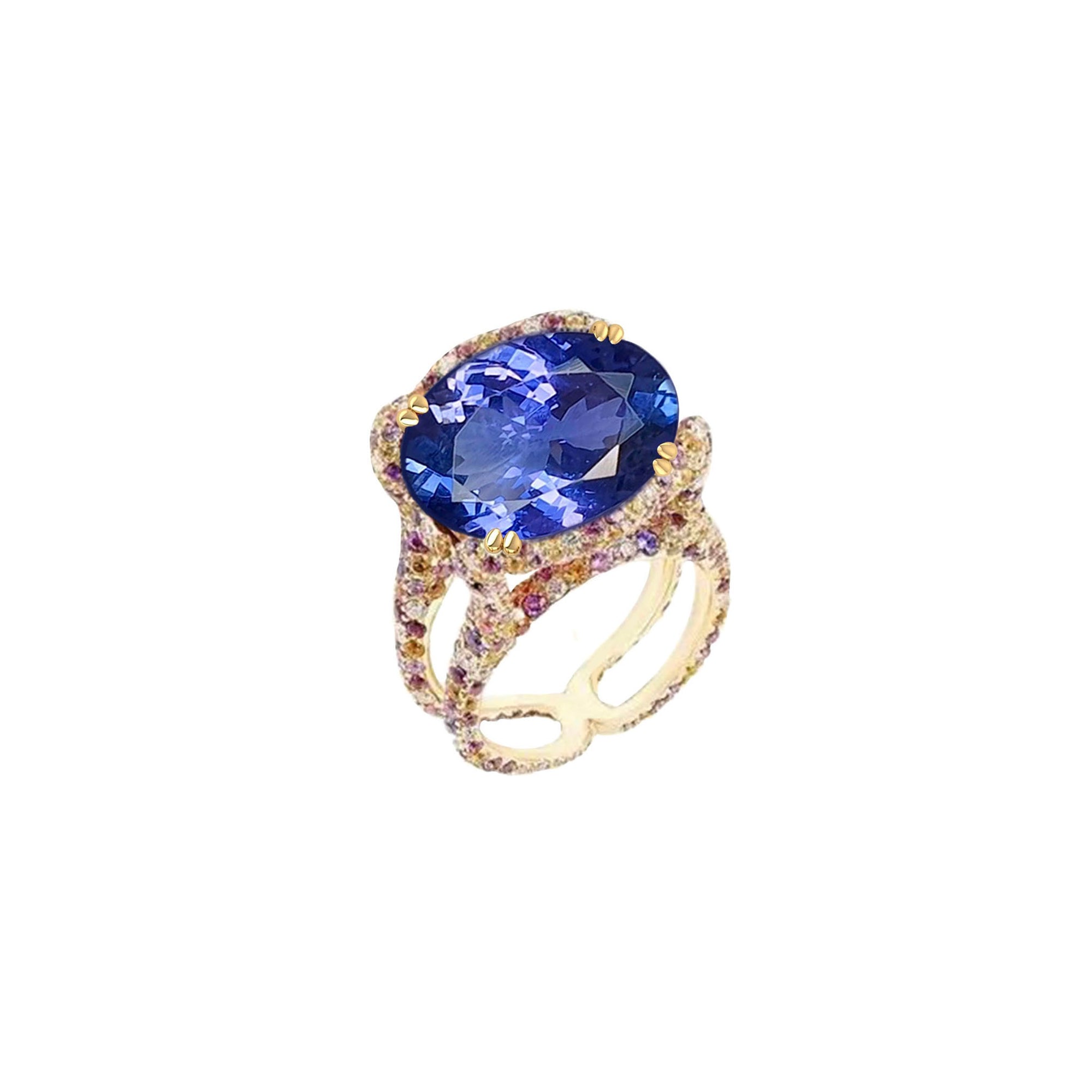 Boci Floral Gemstone Cocktail Ring- Tanzanite Oval W185