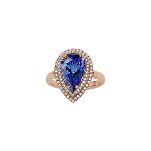 Tara Step Double Halo Gemstone Ring - Tanzanite Pear W187