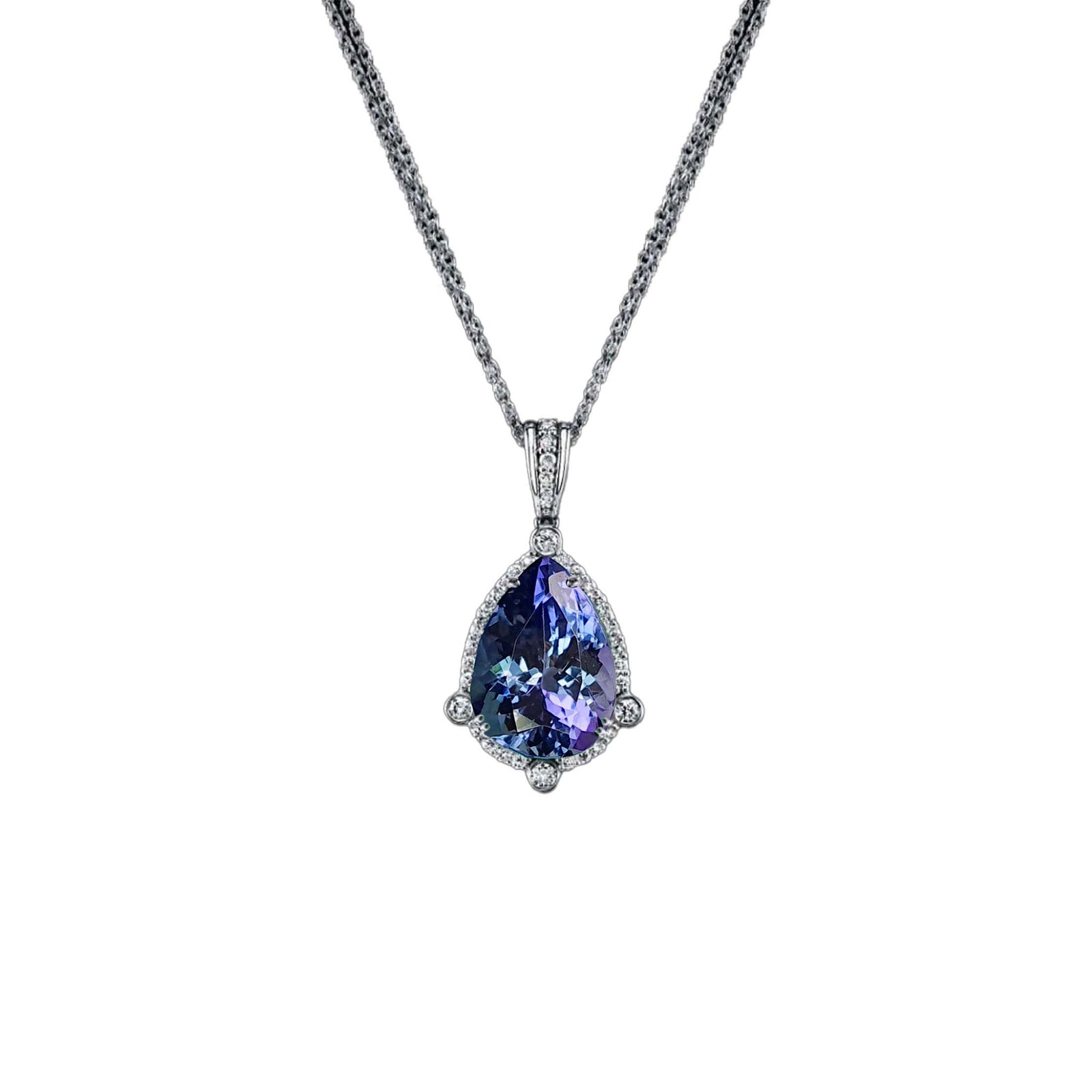 Perry Halo Gemstone Pendant - Tanzanite Pear W188