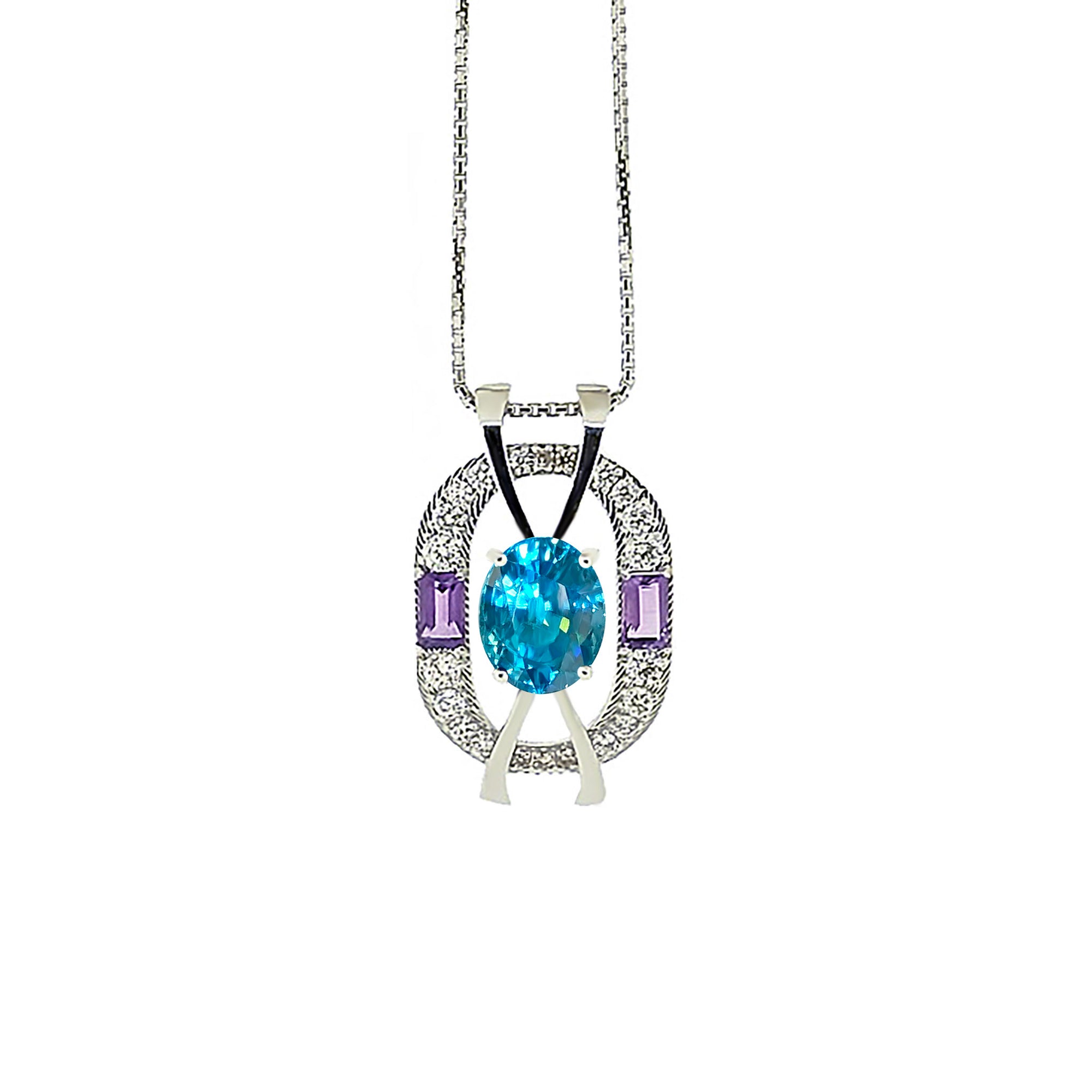 Joycio Contemporary Gemstone Halo Pendant - Electric Blue Oval W205