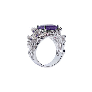 Maurie Floral Cocktail Ring V2 - Purple Long Cushion W219