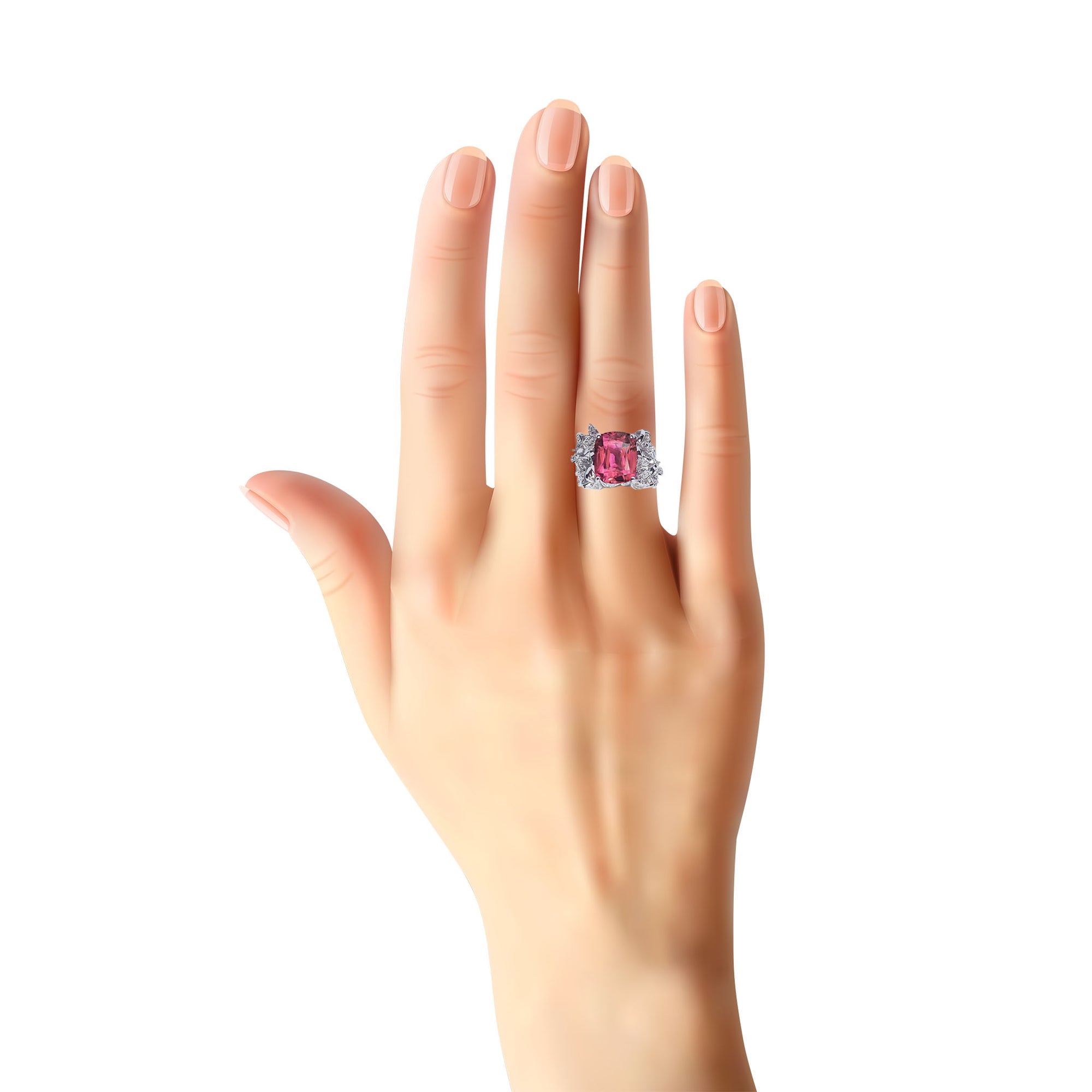 Maurie Floral Cocktail Ring V2 - Pink Long Cushion W219