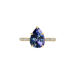 Tania Pave Setting Solitaire Gemstone Engagement Ring - Tanzanite Pear W221