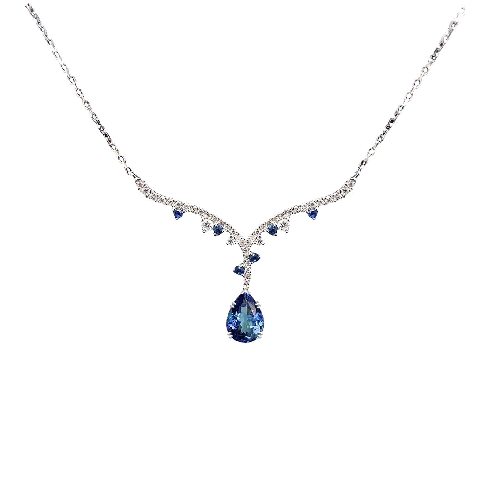 Ava Drop Down Diamonds Necklace - Tanzanite Pear W225