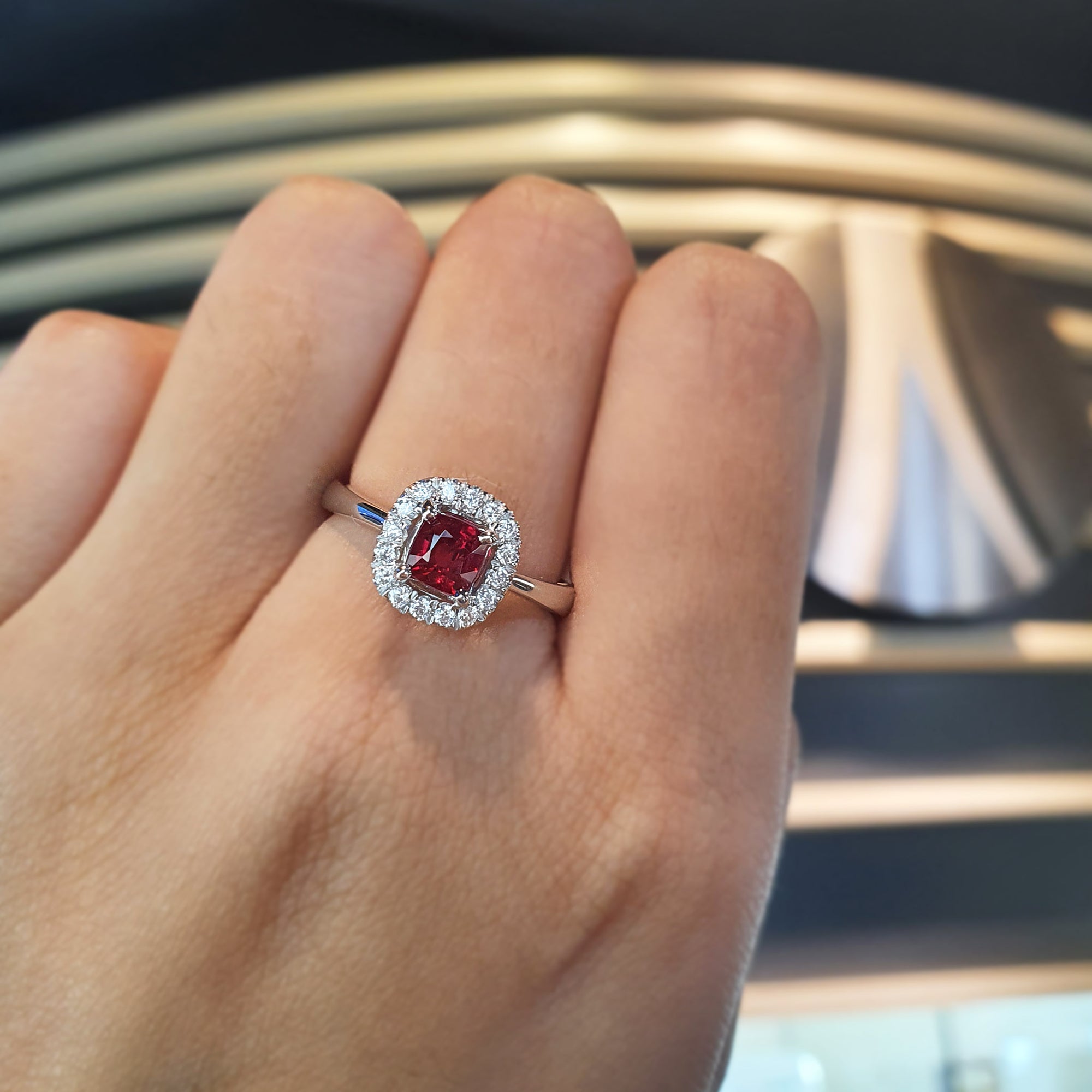 Dianna Halo Engagement Ring - Red Cushion 2022-138 W239