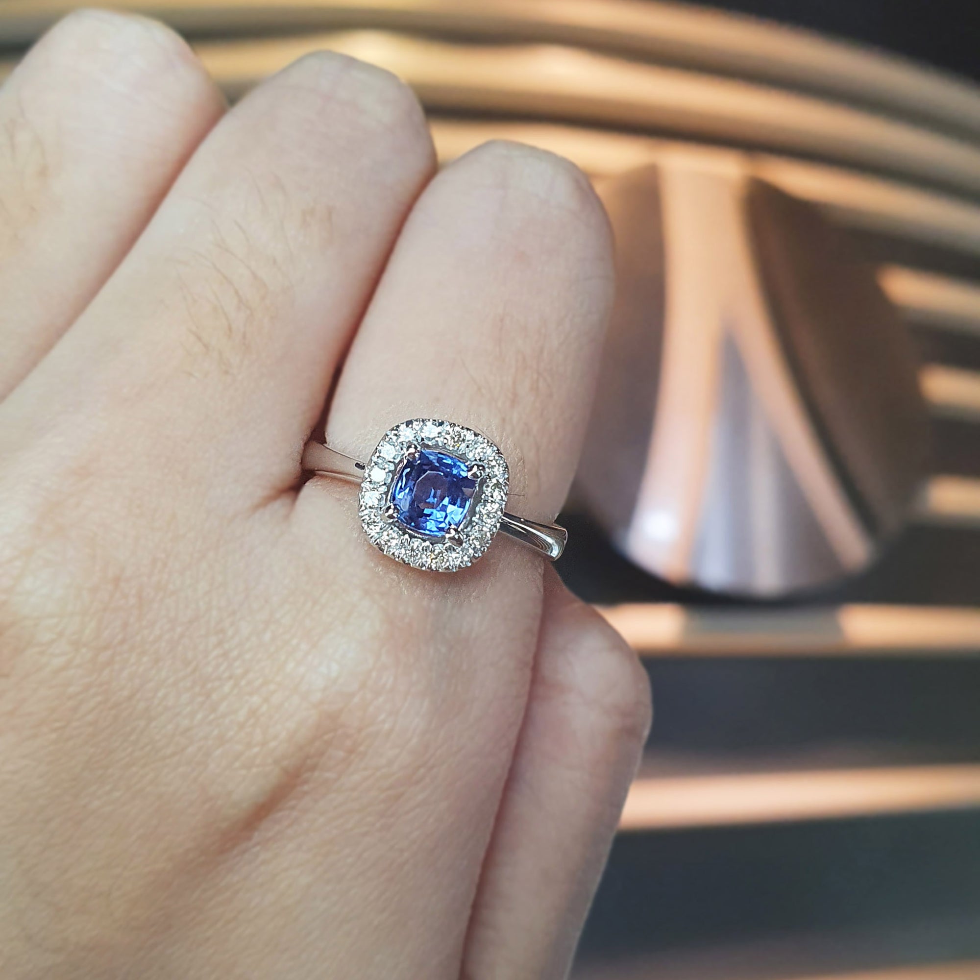 Dianna Halo Engagement Ring - Blue Cushion 2022-155 W239