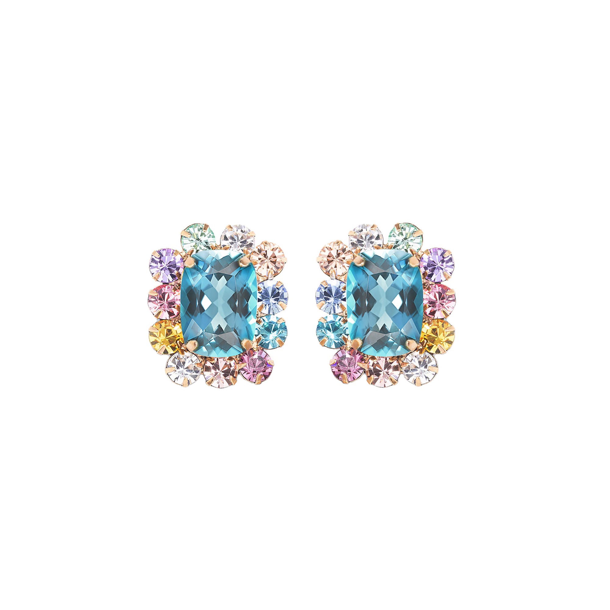 Marsy Multicolour Halo Ear Studs - Blue Long Cushion W244