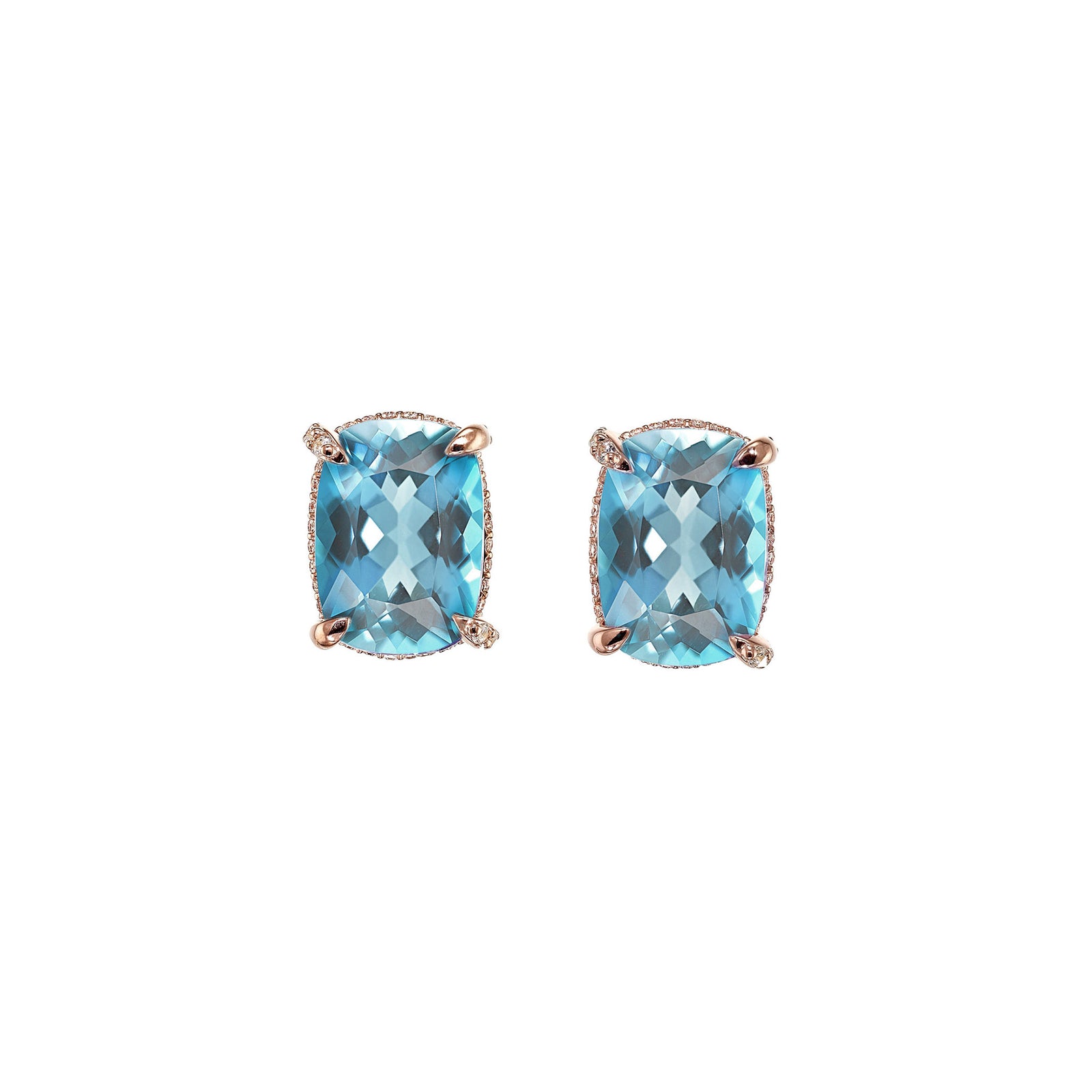 Yura Hidden Halo Ear Studs - Blue Long Cushion W245