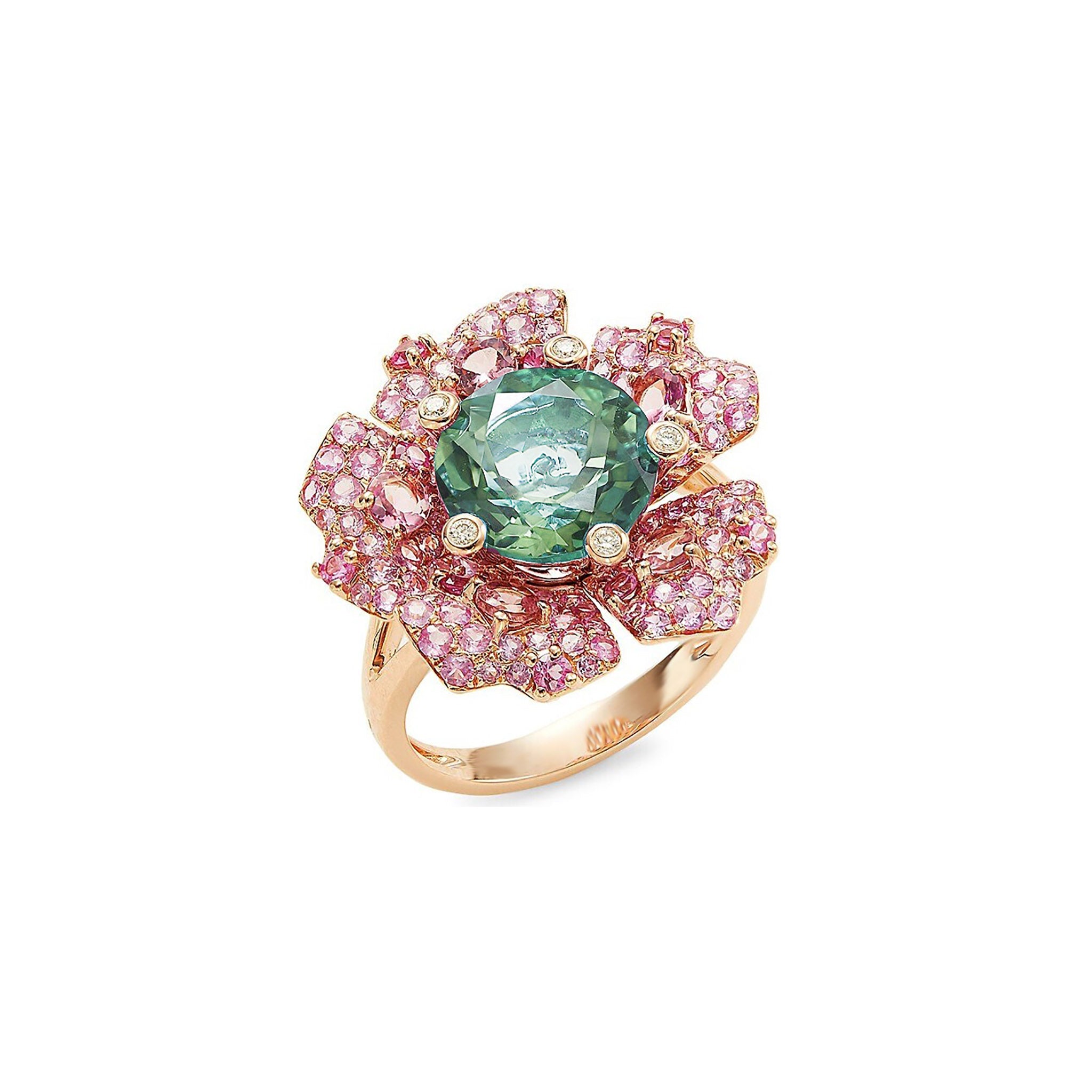 Bloomy Flower Pave Gemstone Ring - Green Round W248 - Autium Jewels