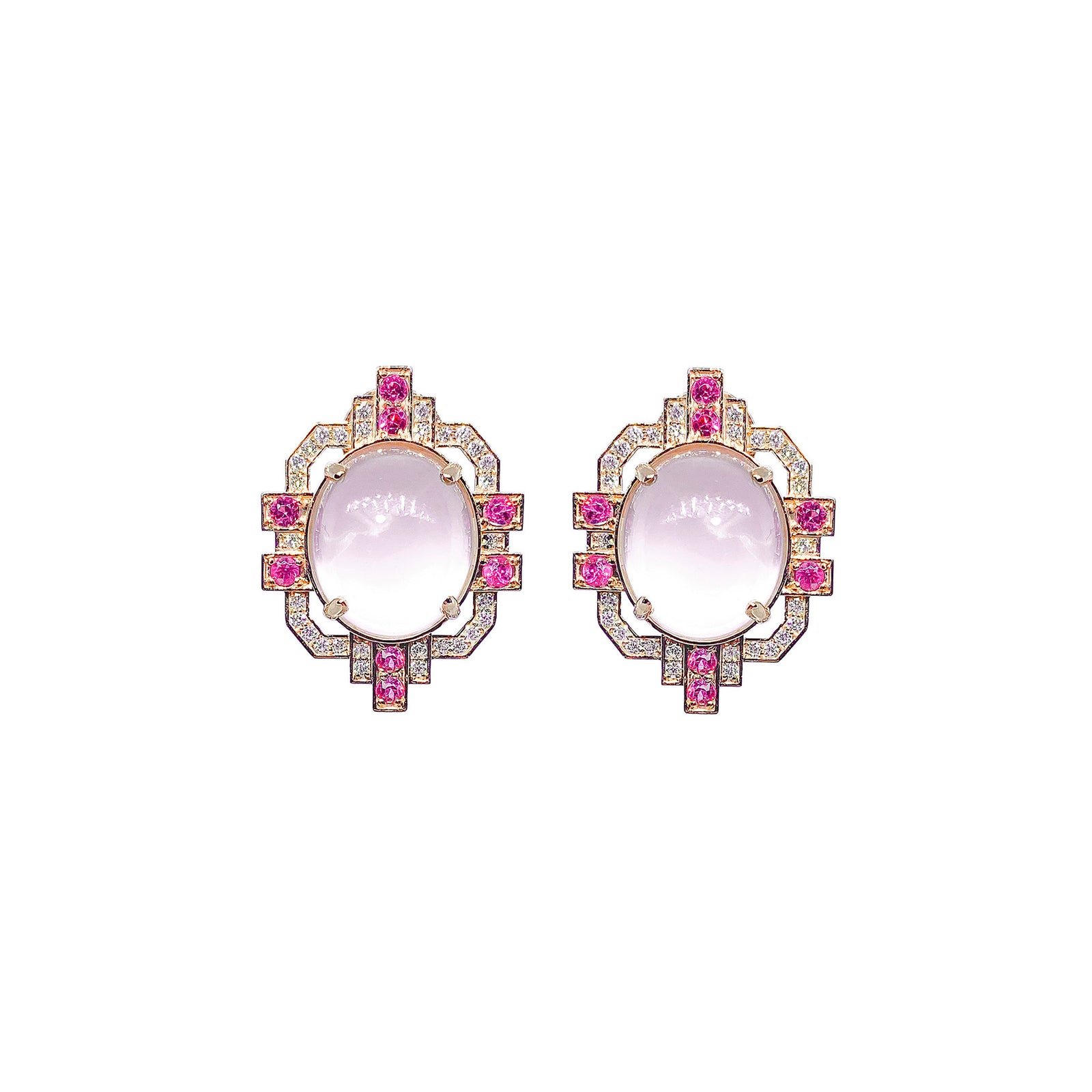 Willow Halo Gemstone Earrings - Pink Oval 2021-221