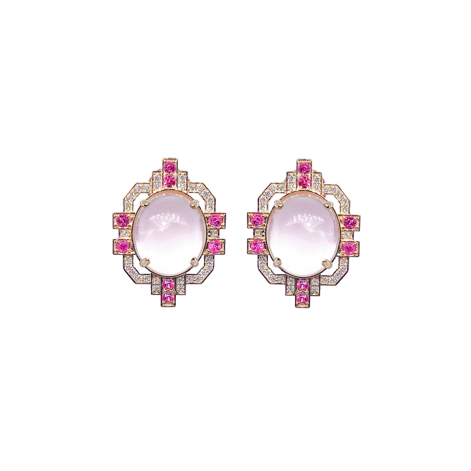 Willow Halo Gemstone Earrings - Pink Oval 2021-221