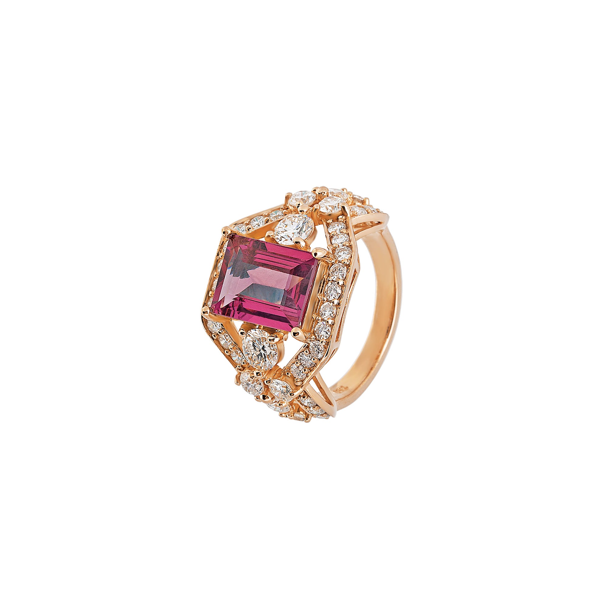 Wintaz Semi Halo Gemstone Ring - Pink Rectangle 2021-221