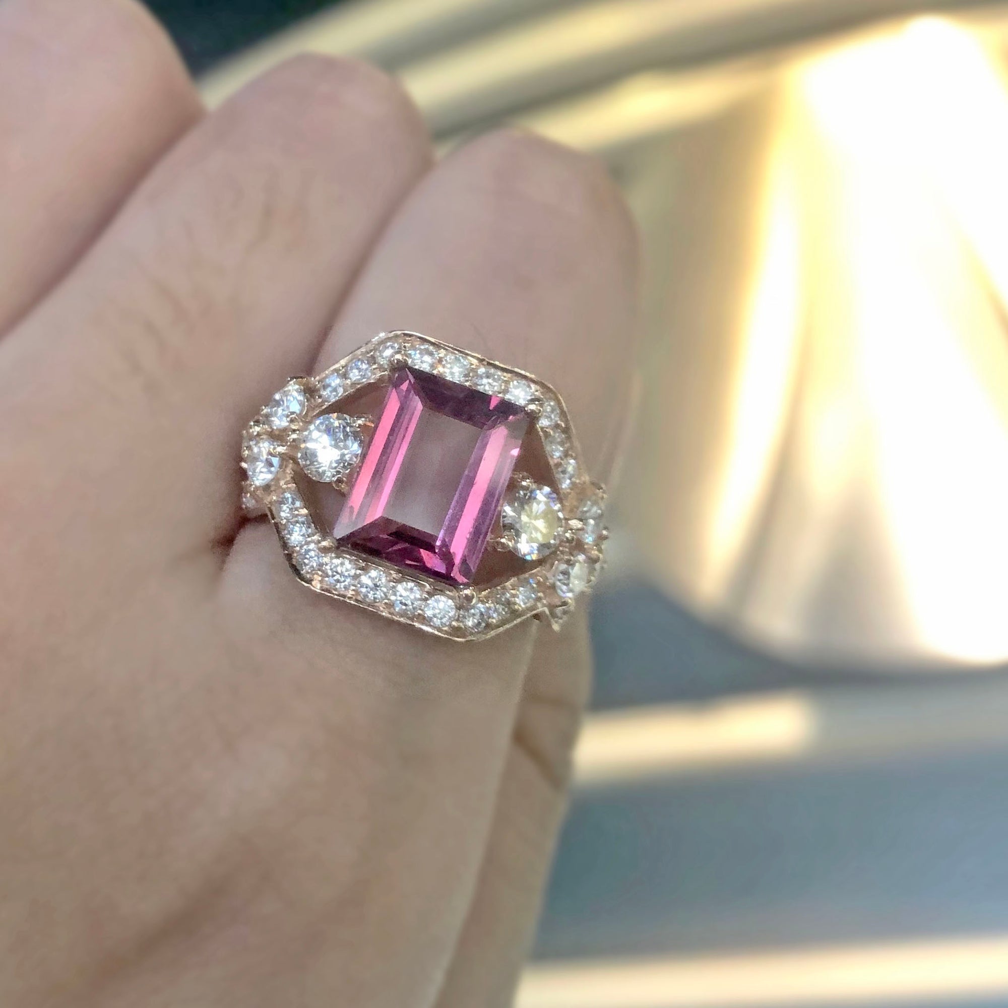 Wintaz Semi Halo Gemstone Ring - Pink Rectangle 2021-221