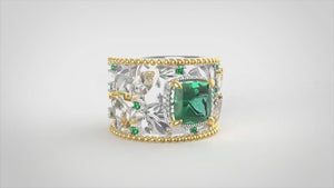 Jaslie Floral Gemstone Ring - Green Emerald 2022-073